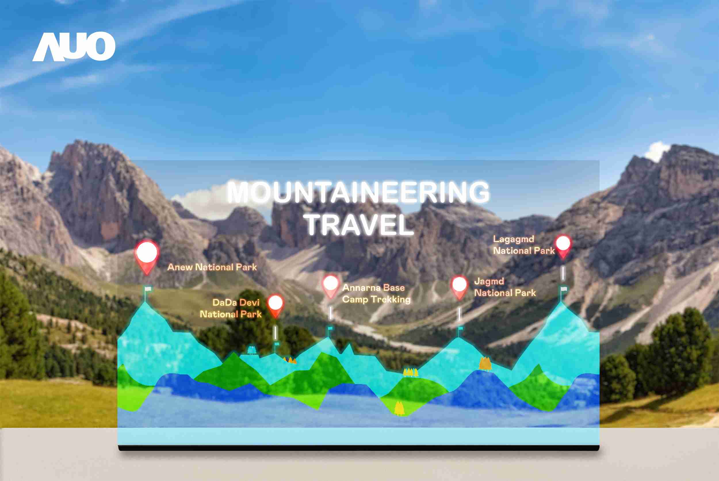 万利展示全球单片尺寸最大(*)42吋透明Micro LED显示器拼接而成的〝64吋透明Micro LED显示器〞，，具备高透明度、、、1,000 nits高亮度、、、广色域、、采用三边无边框的无缝拼接等多重特色，，呈现超高清、、细腻画质而不遮挡后方视觉，，，，满足层峰需求，，，，可广泛运用于零售、、、、艺术展览或商业空间等场域